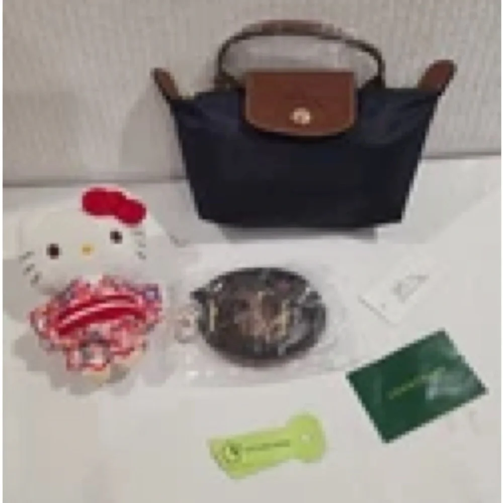 Longchamp Navy Nylon Mini Tote with Brown Leather Trim